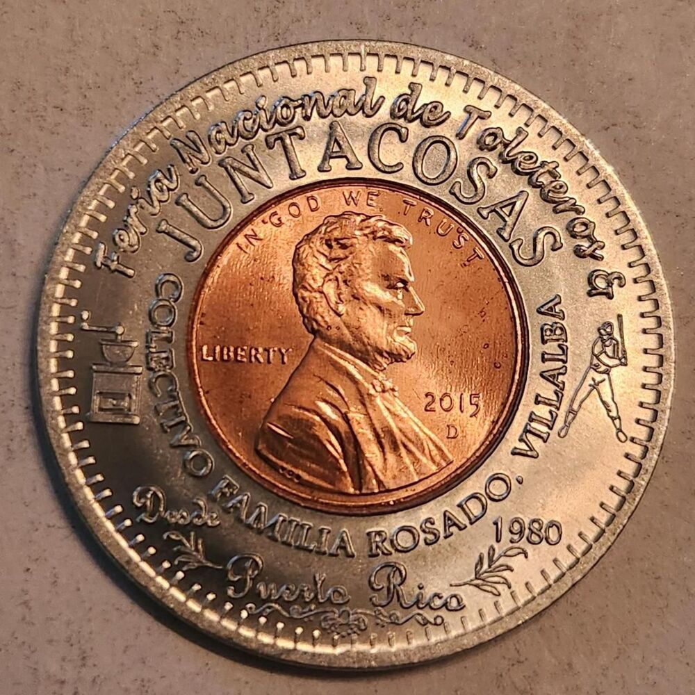 2015-D UNC Lincoln Penny Encased in Silver toned Coin with "KEEP ME & NEVER GO B